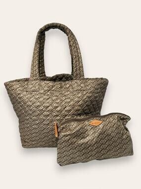 MZ Wallace Medium Metro Quilted Travel Tote Bag Monogram Basket Weave Neutral